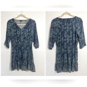 American Living Ralph Lauren Women's Blouson Dress XXL Blue Western Ruffle Hem